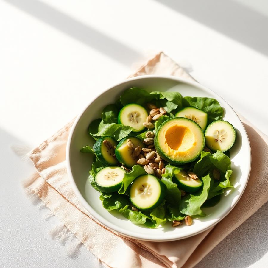 Ensalada verde fresca con aguacate y semillas